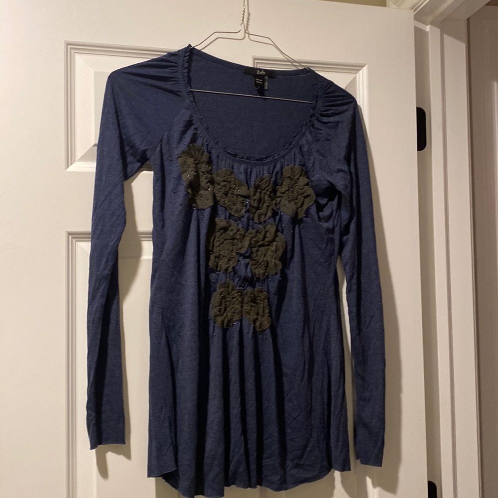 100% Rayon longskeeve shirt by Rain. Like new. Navy shirt